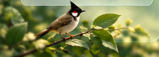 Bulbul perched on a leafy branch