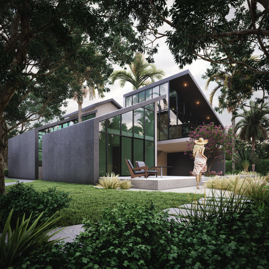 3d architectural visualization studio rendering back yard home villa desing idea view exterior landscap